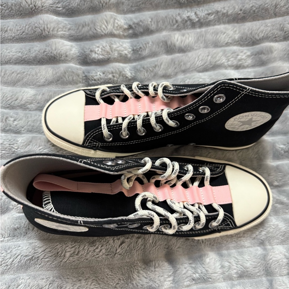 Black and Pink High-Top All Star Converse Sneakers